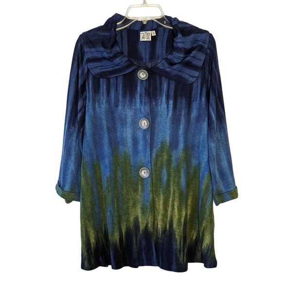 Parsley & Sage Tops - Parsley & Sage blue‎ green tie dyed 3/4" sleeve Bohemian snap buttons Tunic S